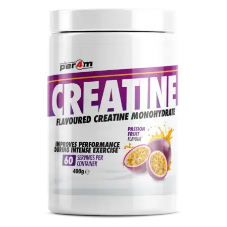 Per4m Creatine Monohydrate Passion Fruit Flavour 400g Front of tub