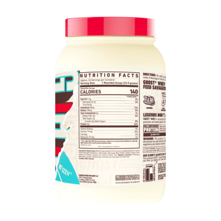 GHOST® WHEY protein Peanut Butter Cereal Milk Flavour back of Tub Photo