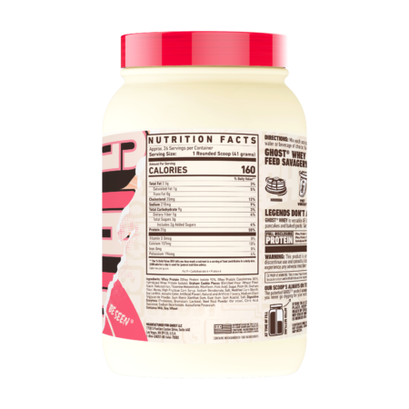 GHOST® WHEY protein Strawberry Shortcake Flavour back of Tub Photo