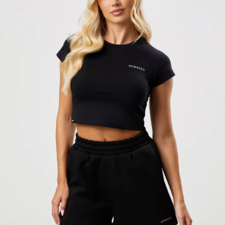 GYM KING 365 Crop Jersey Tee Black front view