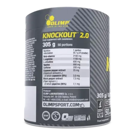 Olimp Sport Knockout 2.0-bubble blow 305g Nutrition Label