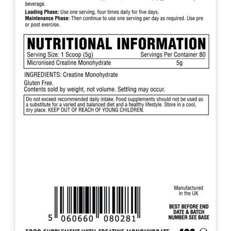 Per4m Creatine Monohydrate 400g Nutrition Panel