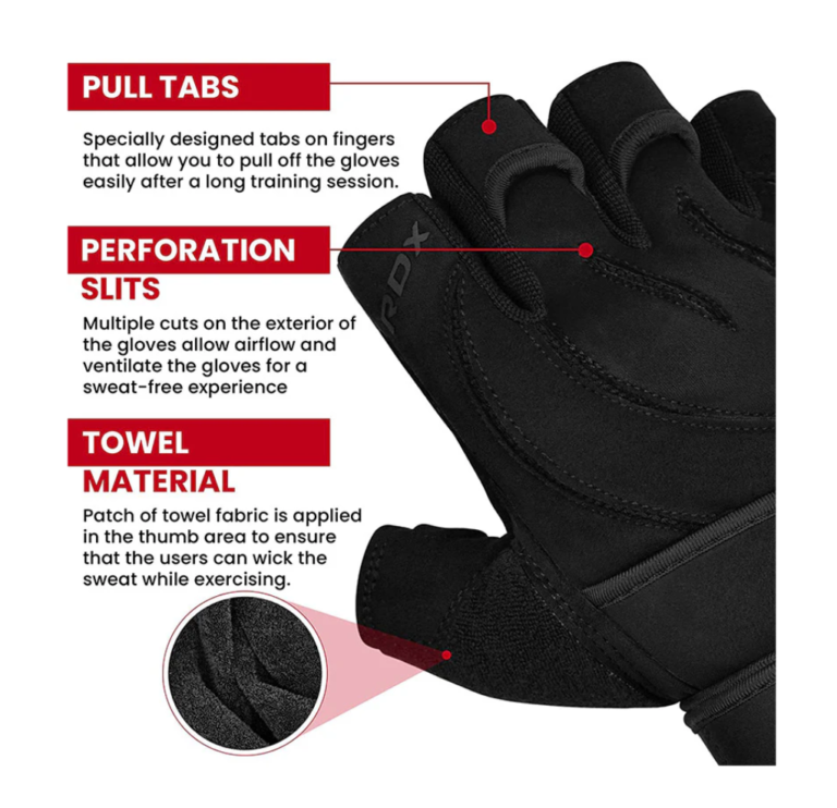 RDX Sports L4 Open Finger Lifting Gloves Black Product Information Photo