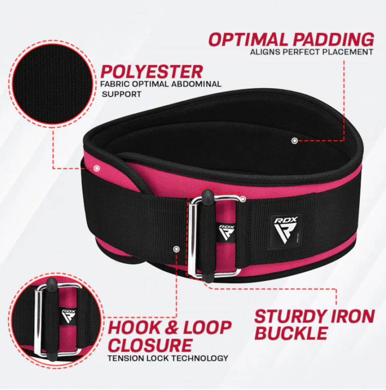 RDX Sports RX3 6 Inch Lifting Belt for Women Pink Product Information Photo 2