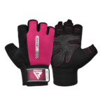 RDX Sports W1-HP Weightlifting Gloves Black & Pink Pair Photo