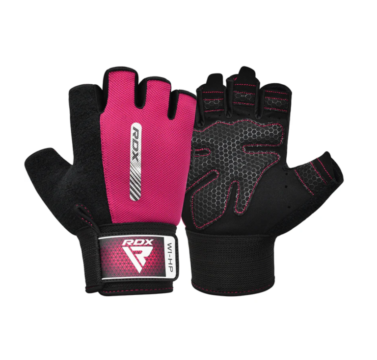 RDX Sports W1-HP Weightlifting Gloves Black & Pink Pair Photo