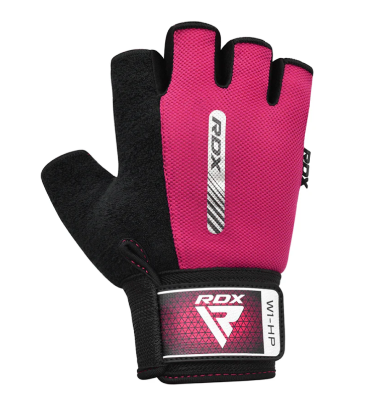 RDX Sports W1-HP Weightlifting Gloves Black & Pink Single Front Facing Photo