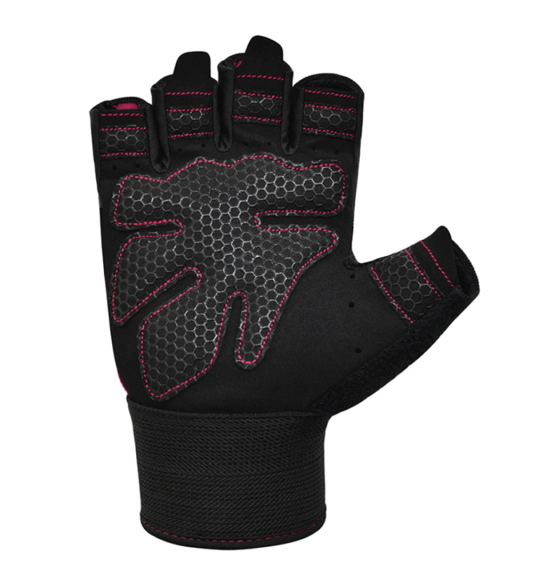 RDX Sports W1-HP Weightlifting Gloves Black & Pink Single Inside Glove Facing Photo