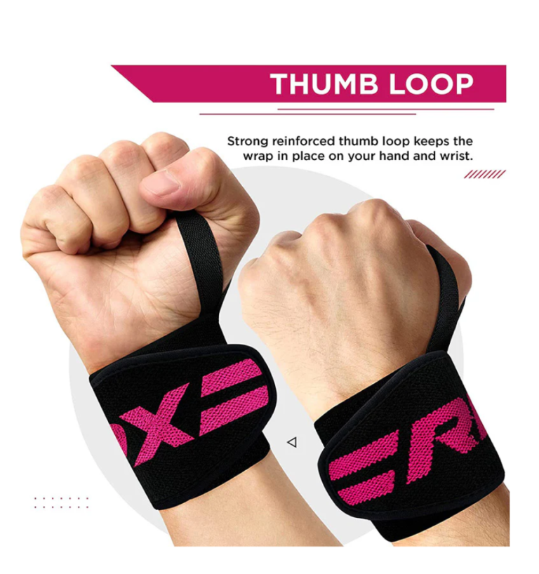 RDX W2 Powerlifting Wrist Wraps Black and Pink Information Photo 2