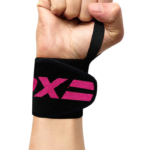 RDX W2 Powerlifting Wrist Wraps Black and Pink on Wrist Photo 1