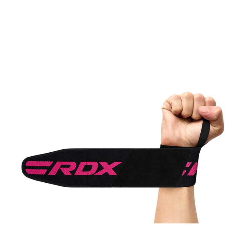 RDX W2 Powerlifting Wrist Wraps Black and Pink on Wrist Photo 2