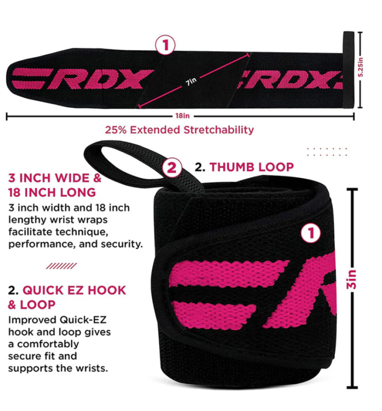 RDX W2 Wrist Wraps Black and Pink Product Information Photo