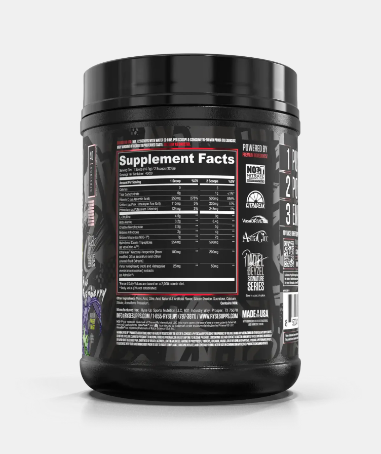 RYSE Pump Daddy V2 Blue Raspberry Flavour Supplement Fact Photo