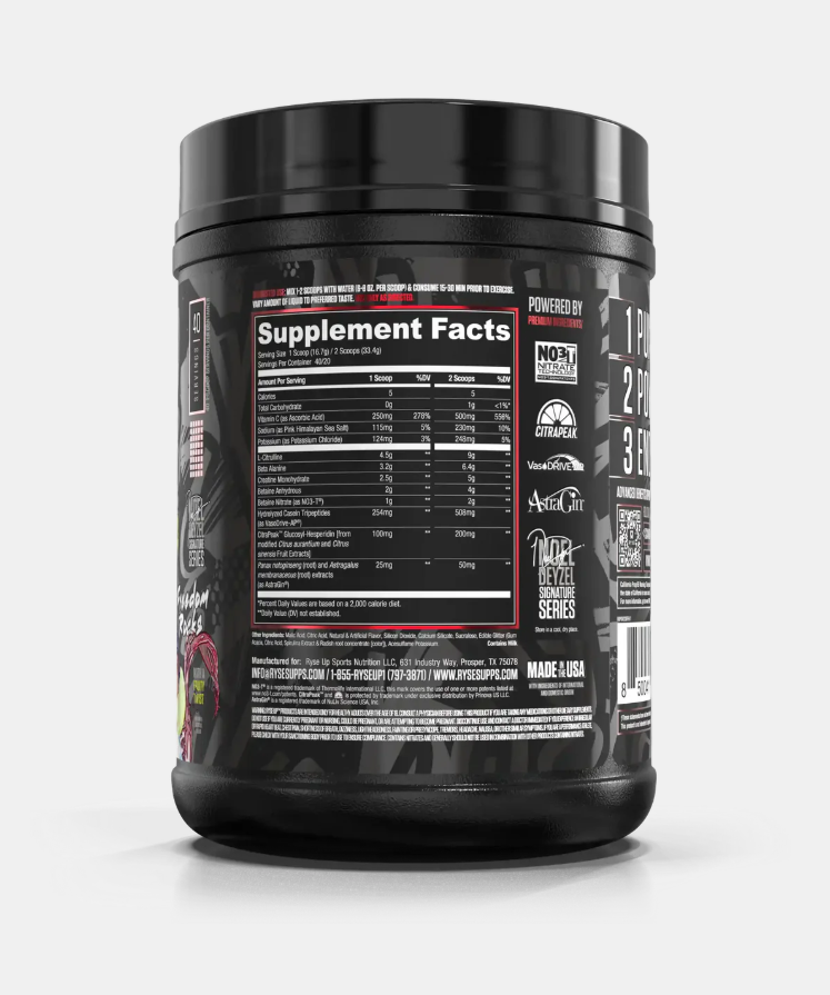 RYSE Pump Daddy V2 Freedom Rocks Flavour Supplement Facts Photo