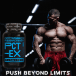 TORL CLOMEDEX-TOPLESS-BODYBUILDER-HOLDING-DUMBELLS-PUSH-BEYOND-LIMITS-IN-TEXT