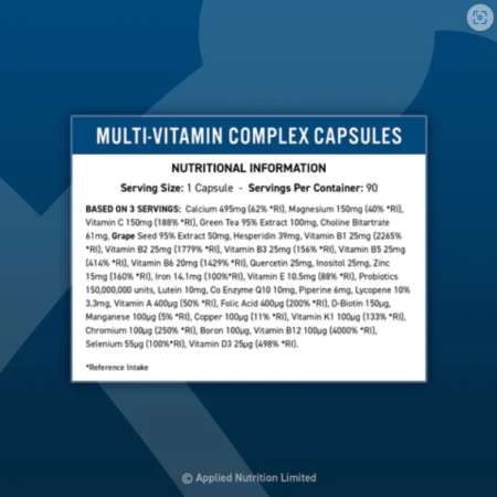 Applied Nutrition Multi-Vitamin Complex Nutritional Information