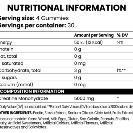 Chaos Crew Creatine Gummies Nutrition Label