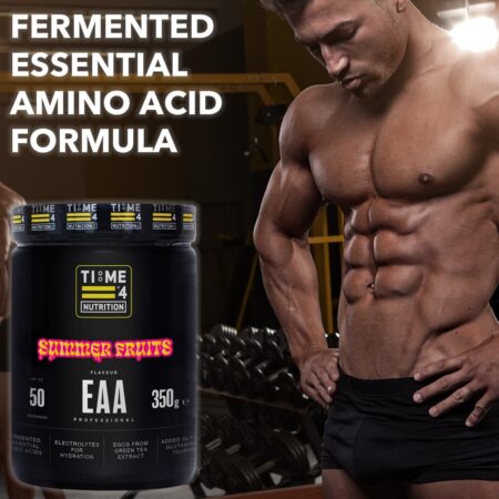 TIME 4 NUTRITION-EAA-ESSENTIAL-AMINO-ACIDS-SUMMER-FRUITS-TUB-TOPLESS-MALE-BODYBUILDER-WITH-ABS