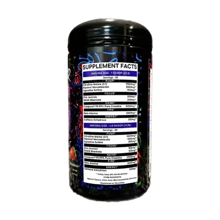 Project M Mindbender v6 Pre Workout Sour Strawberry Side Nutrition panel