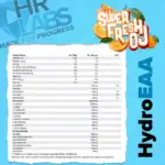 HR Labs Hydro EAA Super Fresh OJ Flavour 30 Servings Nutritional Information