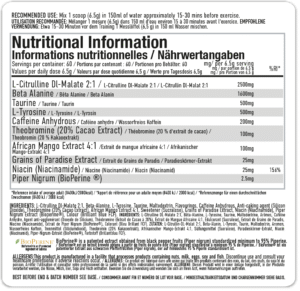Per4m Energy Nutritional Information Label