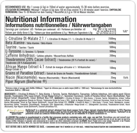 Per4m Energy Nutritional Information Label
