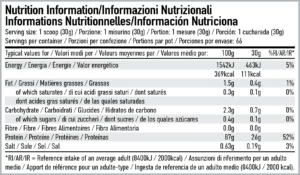 Per4m Isolate Zero 2000G Nutritional Information Label