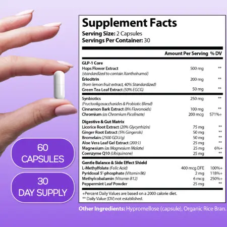 Harmonify GLP-1 Support Supplement Nutritional Information Panel