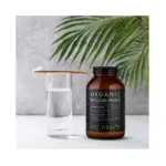 Kiki Health Organic Psyllium Hust Powder 275g Front of Bottle with glass of water Image
