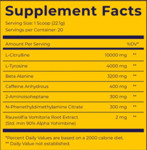 Maniaco Pre Workout Supplement Facts