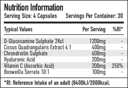 Per4m Joint 120 Capsule Nutritional Information
