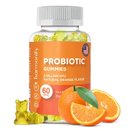 Harmonify Probiotic Gummies 5 Billion CFU Orange Flavour - Front of tub Image