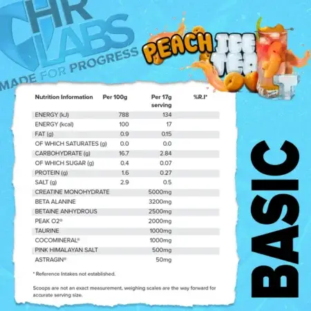 HR Labs Basic Peach Iced Tea Flavour Supplement Facts