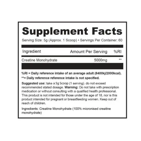1Source Supplements Creatine Monohydrate 300g Supplements Facts