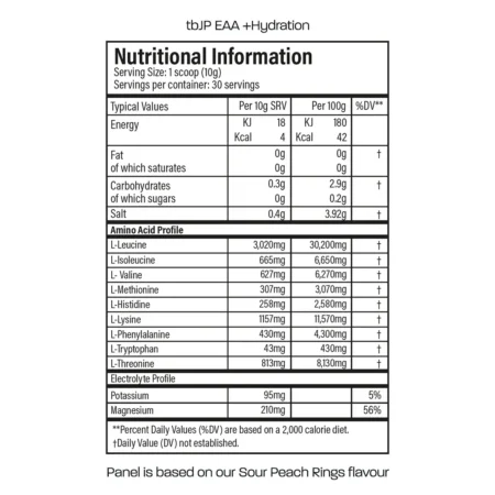 tbJP 300g EAA hydration nutrition panel