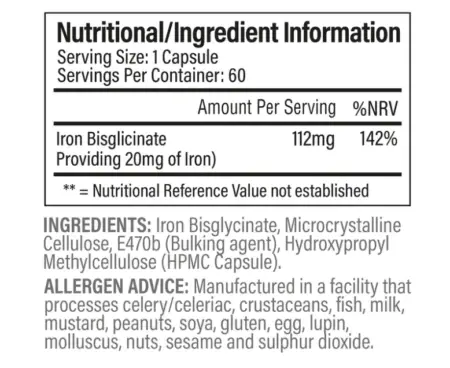 tbJP Iron Capsules Nutritional Information