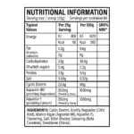 tbJP Performance Fuel Nutritional Panel & Ingredients Pina Colada