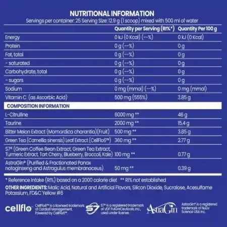Chaos-Crew-Pump-The-Chaos-Blueberry-Lemonade - Pump Pre Workout Formula - Nutritional Information