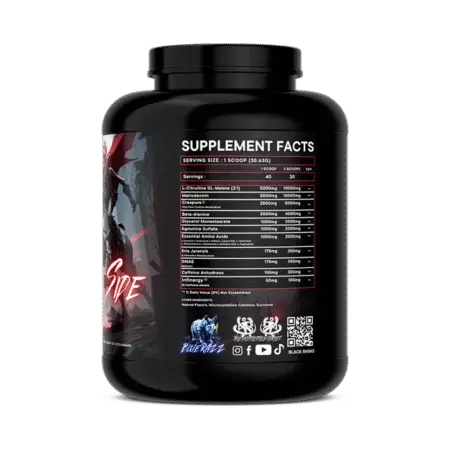 Project M Supplements - Dark Side of The Rhino Pre Workout - Nutritional Information Panel