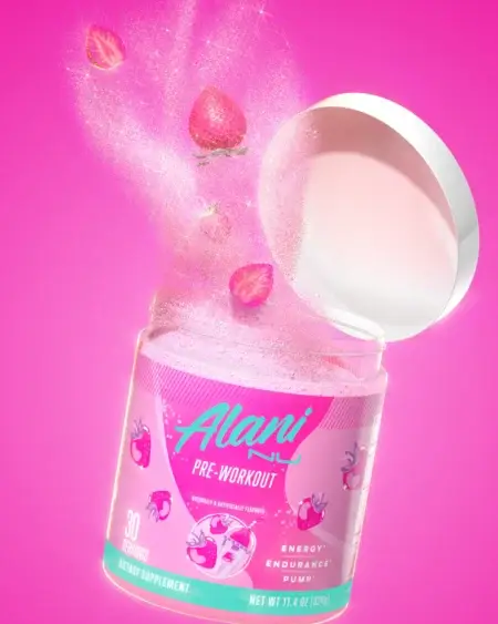 Alani Nu Pink Slush Pre Workout - Promotional Image Strawberry Powder