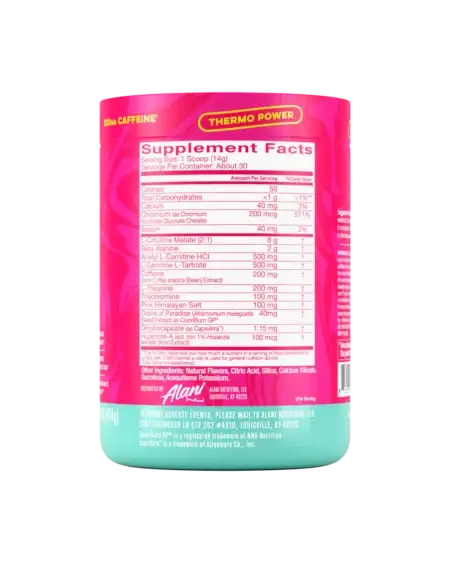 Alani NU Pre Workout + Burn Dragon Fruit Rush-Supplement Facts