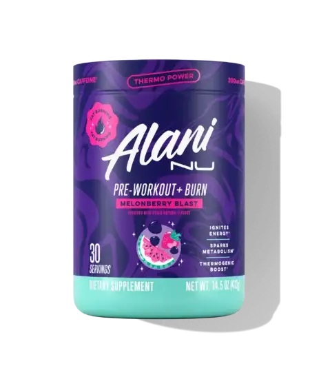 Alani Nu Pre + Burn Melonberry Flavour - Front of Tub
