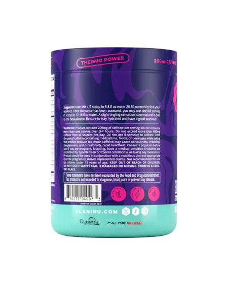 Alani Nu Pre Workout + Burn Melonberry Flavour - Side of Tub