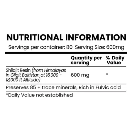 Chaos Crew Shilajit Resin Nutritional Information