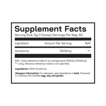 DNA GLUTAMINE-250G-NUTRTIONAL INFORMATION