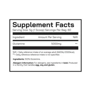 DNA GLUTAMINE-250G-NUTRITIONAL INFORMATION