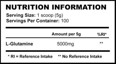 Strom Glutamine Unflavoured 500g - Nutritional Information