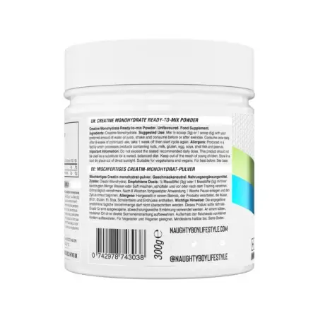 Naughty Boy Creatine Monohydrate 300g Product Infromation Label