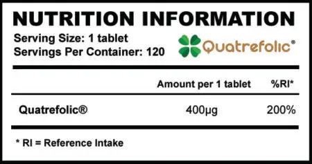 Strom Strom Quatrefolic®︎ (Methylfolate) - Nutritional Information