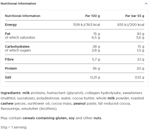 Barebells Caramel Cashew Nutritional Values